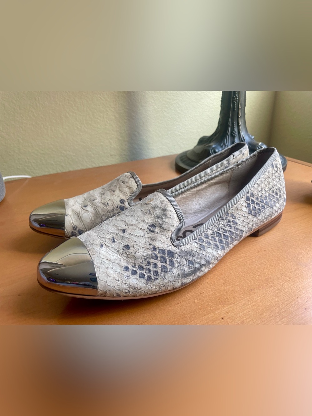 Sam Edelman Python-Texture Metallic Cap-Toe Loafer - Gray